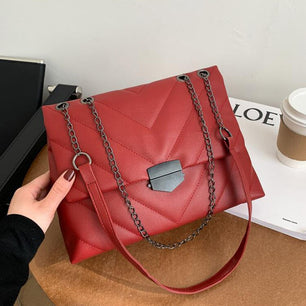 Women's PU Leather Cover Closure Solid Pattern Shoulder Bag