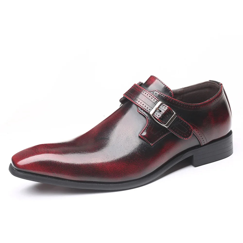 Men's Genuine Leather Pointed Toe Buckle Strap Closure Shoes