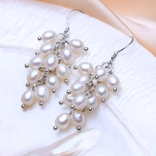 Women's 100% 925 Sterling Silver Freshwater Pearl Drop Earrings