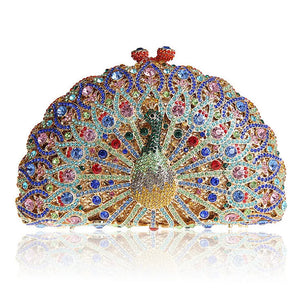 Women's Metallic Hasp Closure Peacock Pattern Wedding Clutch