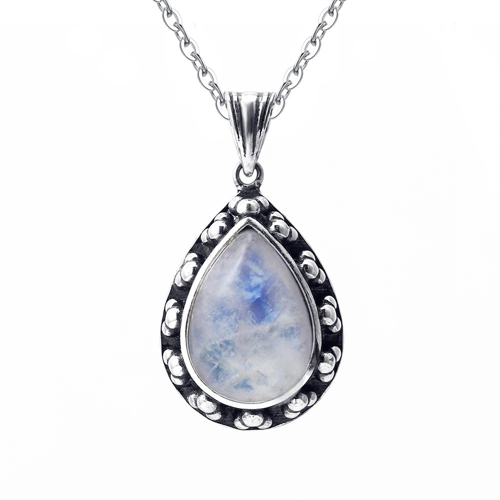 Women's 100% 925 Sterling Silver Moonstone Engagement Necklace