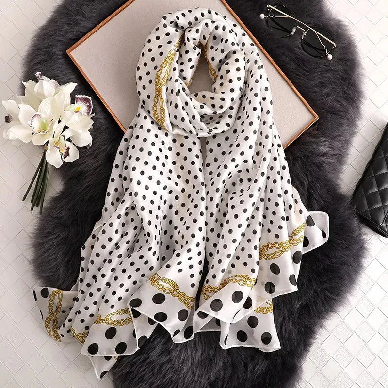 Women's Polyester Neck Wrap Dotted Pattern Luxury Beach Scarves