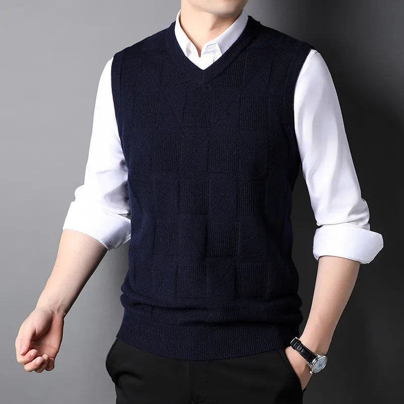 Men's Acrylic V-Neck Sleeveless Casual Wear Knitted Sweater