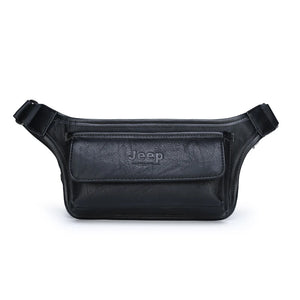 Men's Split Leather Zipper Closure Letter Pattern Waist Bag
