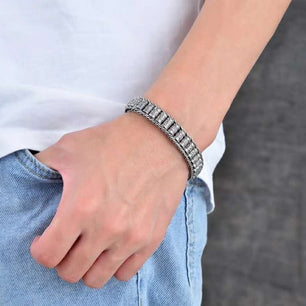 Men's 100% 925 Sterling Silver Geometric Pattern Trendy Bracelet