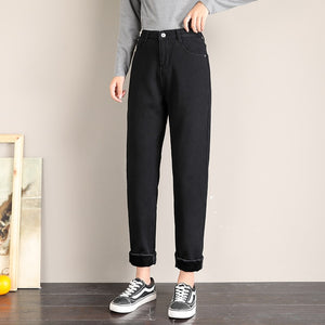 Women's Cotton High Waist Ankle-Length Denim Zipper Casual Pants