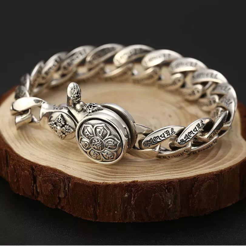 Men's 100% 925 Sterling Silver Ethnic Floral Pattern Bracelet