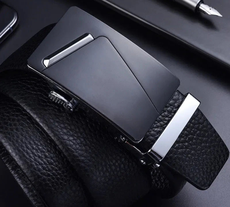 Men's Cowskin Automatic Buckle Closure Plain Pattern Luxury Belts