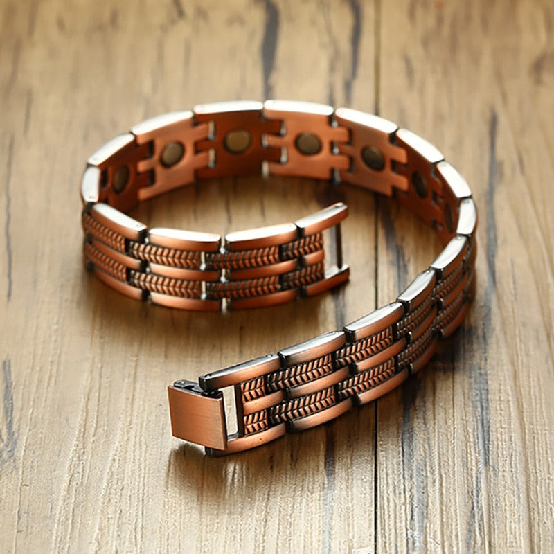 Men's Copper Round Pattern Trendy Link Chain Charm Bracelet