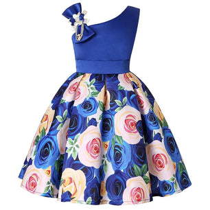 Kid's Cotton Diagonal-Neck Sleeveless Floral Pattern Clothes