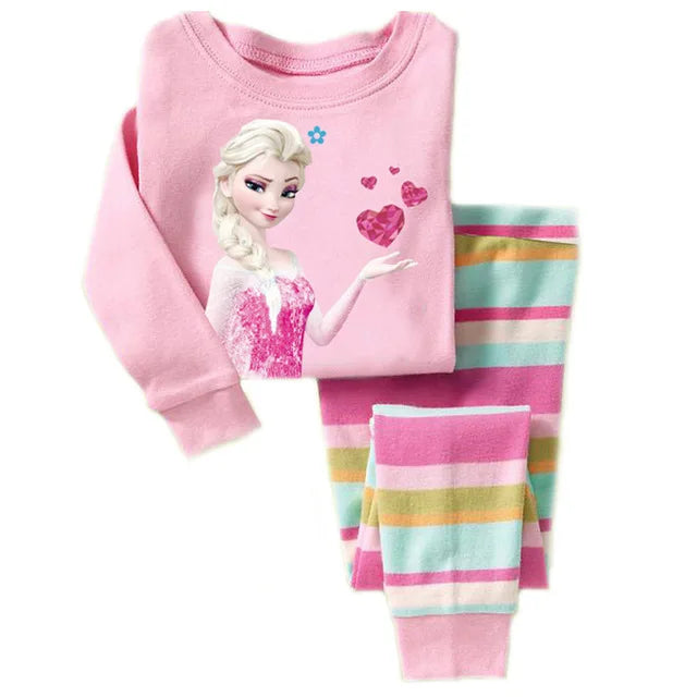 Kid's Girl Cotton O-Neck Long Sleeve Trendy Sleepwear Pajamas Set