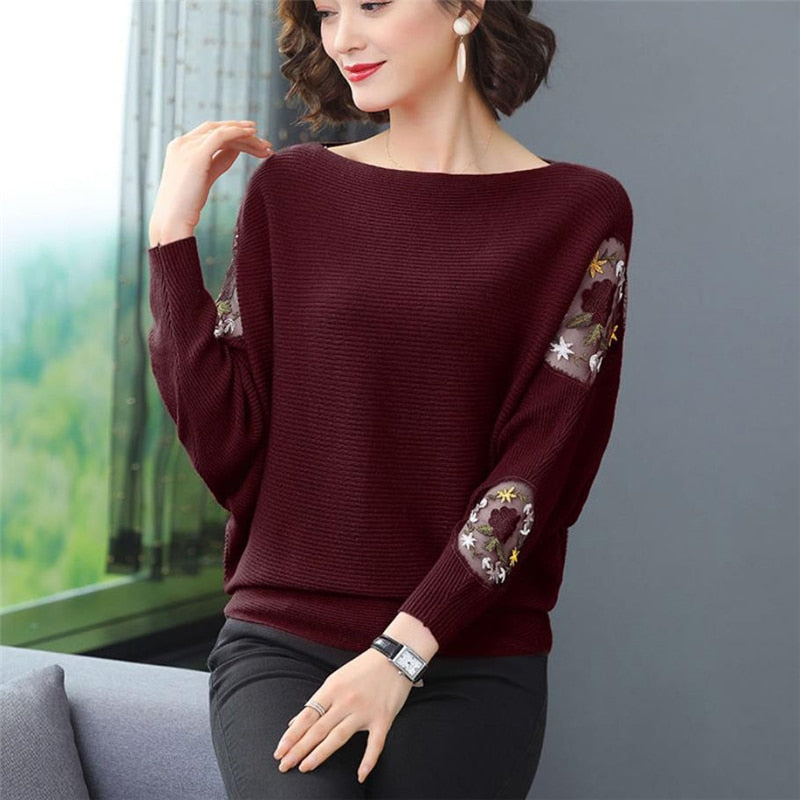 Women's O-Neck Polyester Full Sleeves Knitted Pullovers Sweater