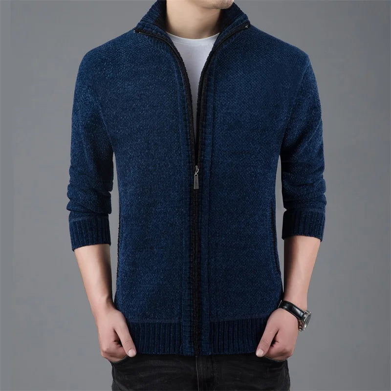 Men's Polyester Stand Collar Long Sleeves Solid Pattern Jacket