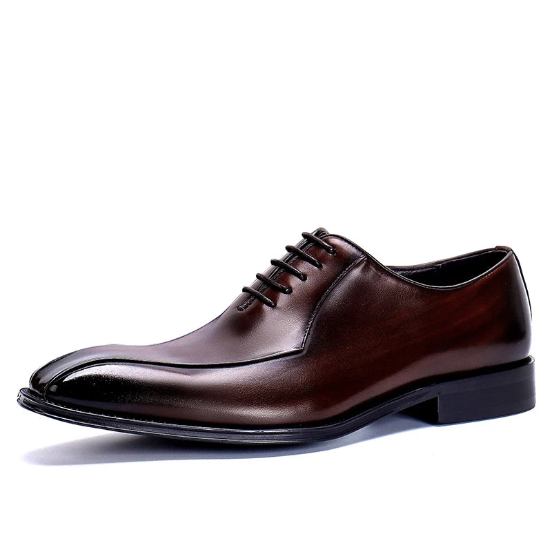 Men's Genuine Leather Pointed Toe Lace-Up Closure Formal Shoes