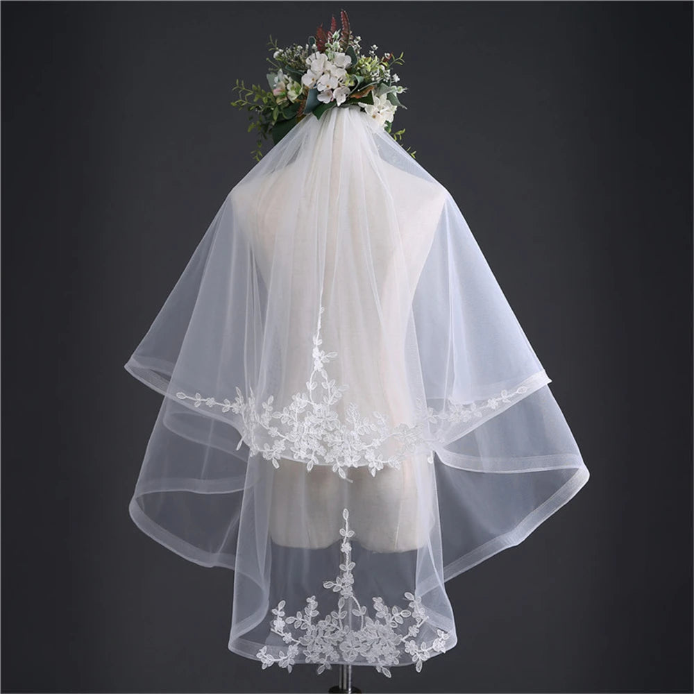 Women's Polyester Ribbon Edge Two-Layer Cathedral Wedding Veils