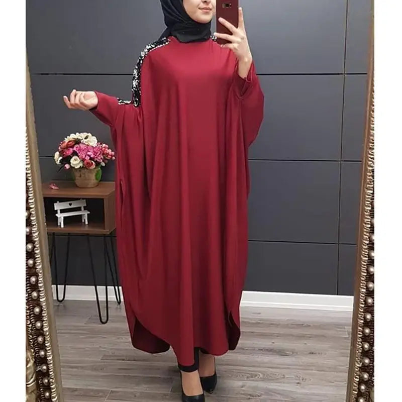 Women's Arabian Polyester Full Sleeve Sequined Pattern Abaya