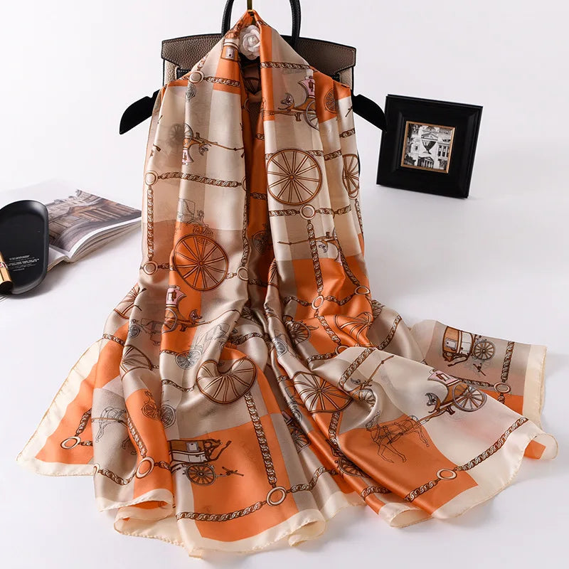 Women's Silk Neck Wrap Printed Pattern Trendy Beach Scarves