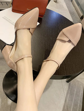 Women's PU Pointed Toe Buckle Strap Closure Solid Pattern Shoes