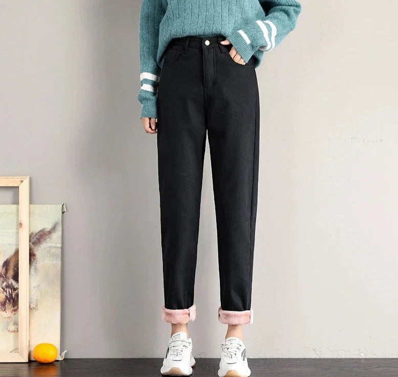 Women's Cotton High Elastic Waist Zipper Fly Closure Casual Pants