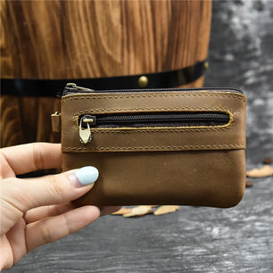 Women's Genuine Leather Zipper Closure Solid Pattern Purse