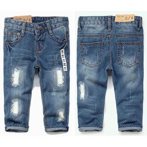 Kid's Cotton Mid Waist Zipper Fly Closure Casual Wear Denim Pants