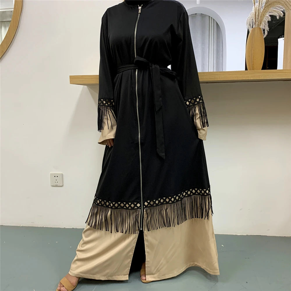 Women's Arabian Polyester Full Sleeve Patchwork Casual Abaya