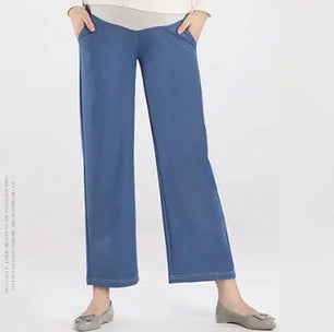 Women's High Waist Button Fly Closure Plain Maternity Loose Trouser