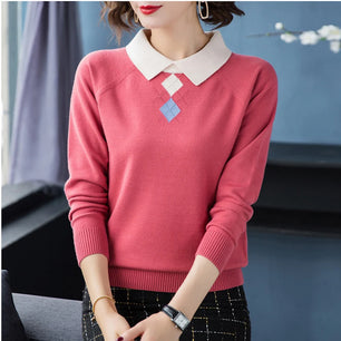 Women's Polyester Turn-Down Collar Long Sleeves Casual Sweater