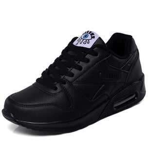 Women's Leather Round Toe Lace-up Closure Sports Wear Sneakers