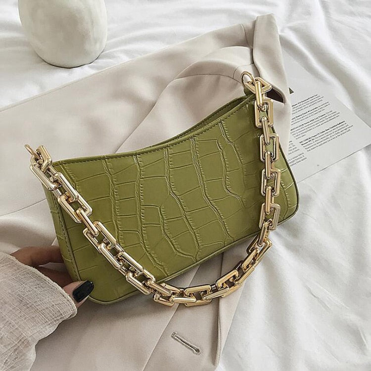 Women's PU Zipper Closure Stone Pattern Luxury Shoulder Bag