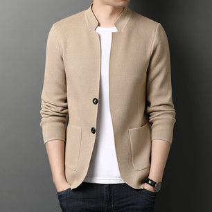 Men's Viscose Stand Collar Long Sleeves Solid Pattern Jacket