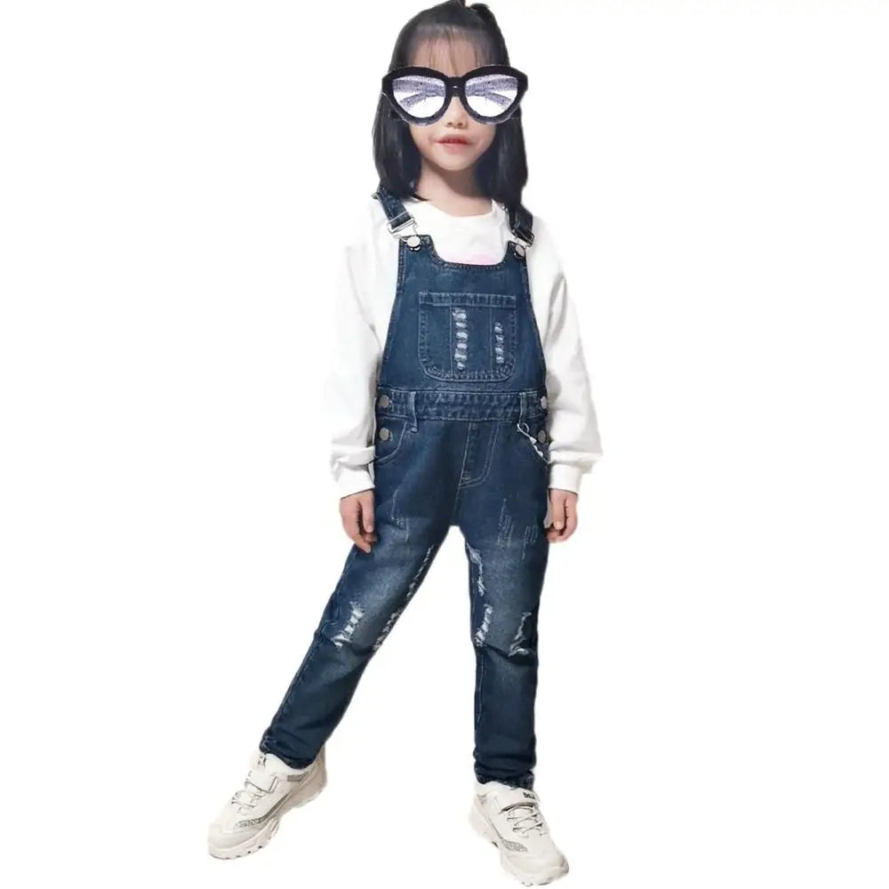 Kid's Cotton Square Neck Sleeveless Drawstring Denim Romper