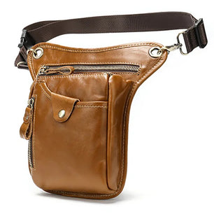 Men's Genuine Leather Solid Pattern Zipper Multifunction Waist Pack