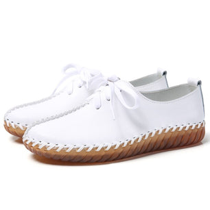 Women's Genuine Leather Round Toe Lace-up Closure Sneakers