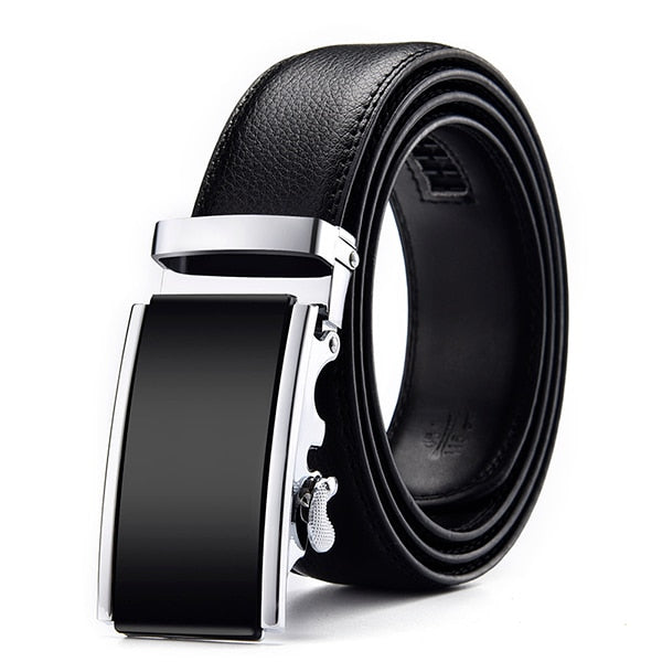 Men's Genuine Leather Strap Alloy Automatic Buckle Plain Belt