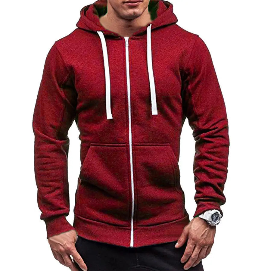 Men's Polyester Long Sleeves Zipper Closure Solid Pattern Jacket