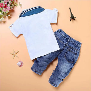 Kid's Boy Cotton Short Sleeves Pullover Closure Solid Clothes