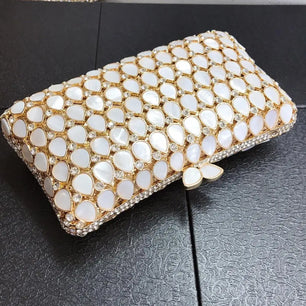 Women's Metallic Hasp Closure Rhinestone Pattern Wedding Clutch