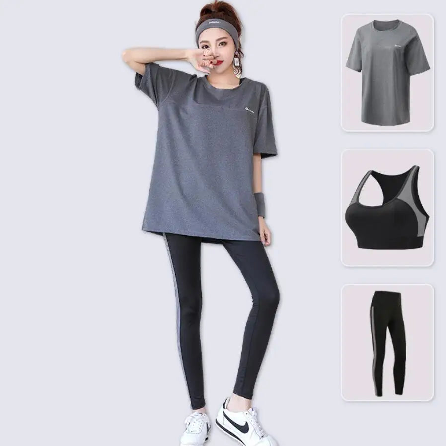 Women's Spandex O-Neck Short Sleeves Workout Yoga Fitness Set