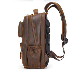 Men's Genuine Leather Zipper Closure Solid Pattern Backpack