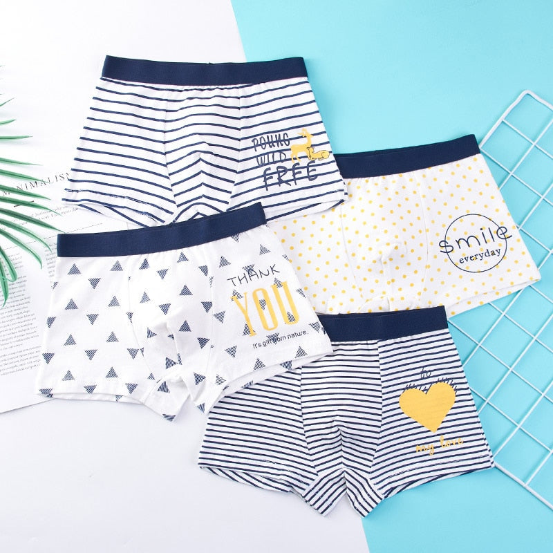 Kid's Boy 4Pcs Cotton Quick-Dry Striped Pattern Underwear Shorts