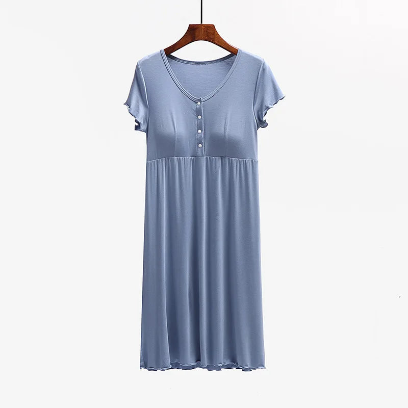 Women's Viscose V-Neck Short Sleeves Pleated Maternity Dress