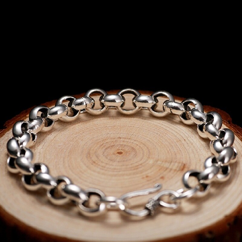 Men's 100% 925 Sterling Silver Round Pattern Trendy Bracelet