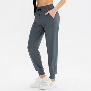 Women's Polyester Drawstring Closure Solid Pattern Yoga Trousers