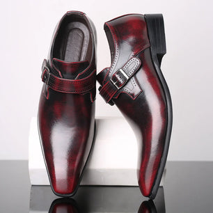 Men's Genuine Leather Pointed Toe Buckle Strap Closure Shoes