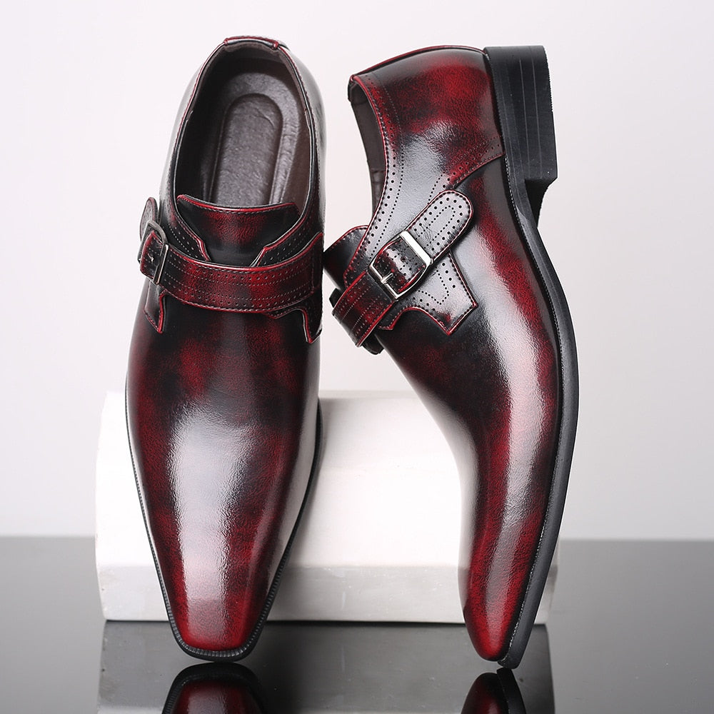 Men's Genuine Leather Pointed Toe Buckle Strap Formal Shoes