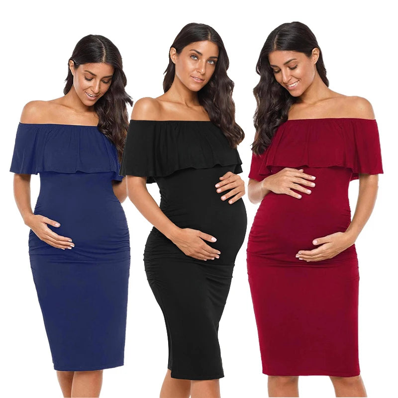 Women’s Cotton Square-Neck Short Sleeves Solid Maternity Dress