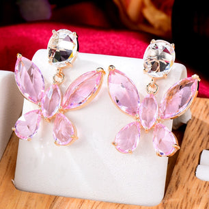 Women's Copper Cubic Zirconia Luxury Butterfly Bridal Earrings