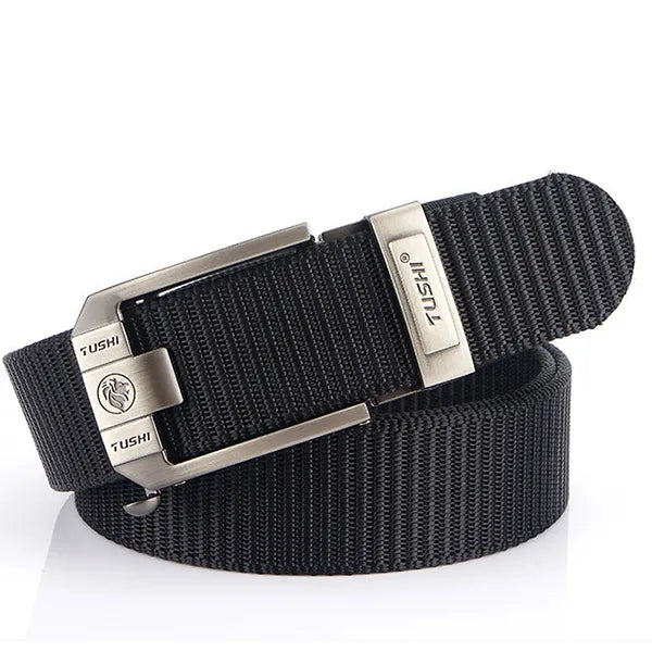 Men's Canvas Solid Pattern Strap Tactical Buckle Closure Belts