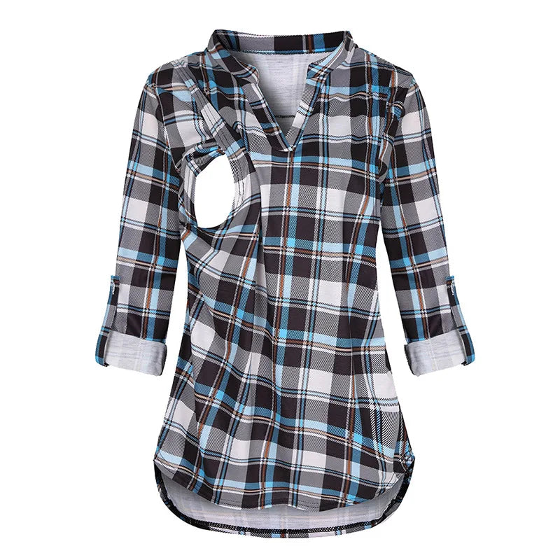 Women's Polyester V-Neck Long Sleeve Breastfeeding Maternity Top